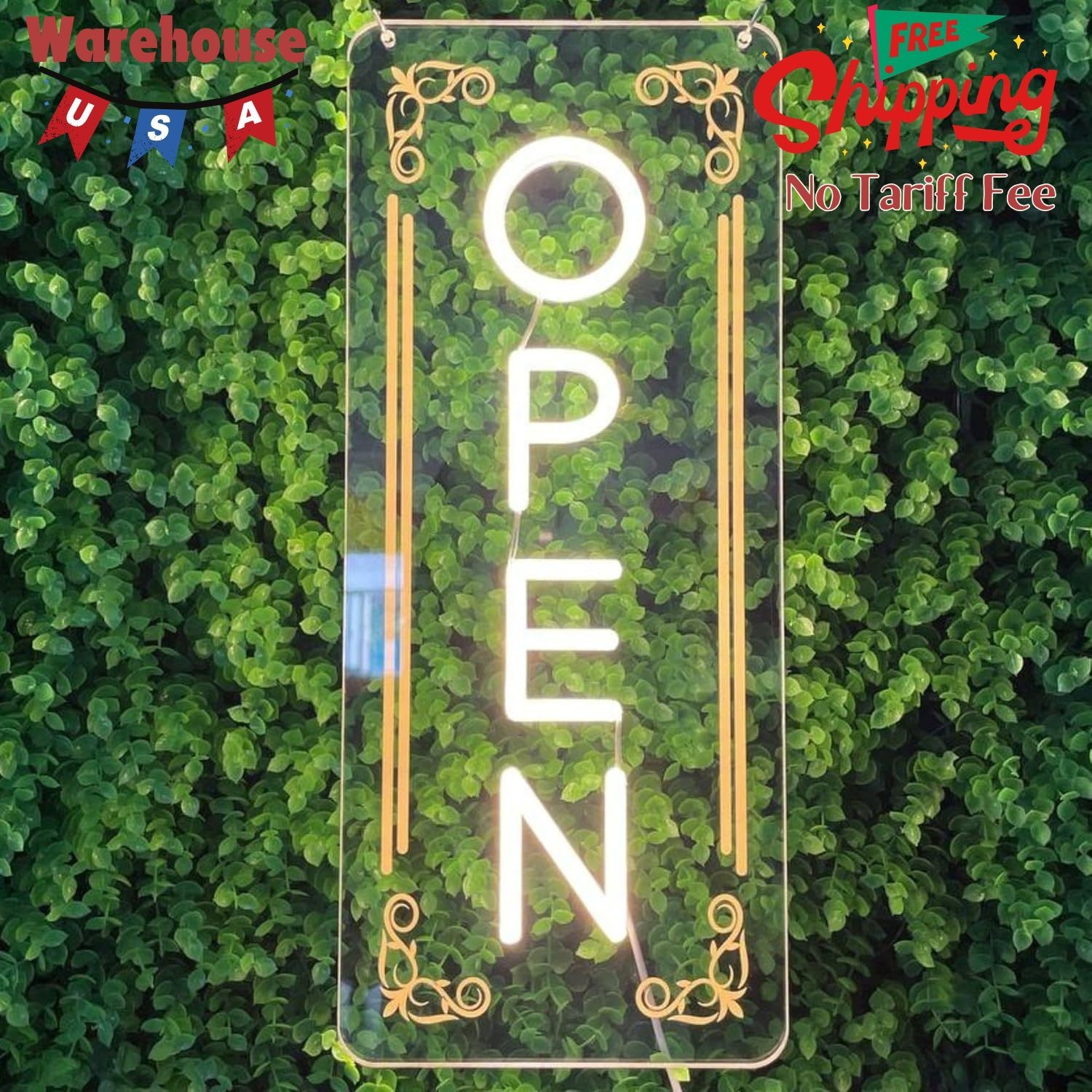 LED Open Sign – UV printing Pattern, LED Open Signs – (7×16.5”, Warm White)