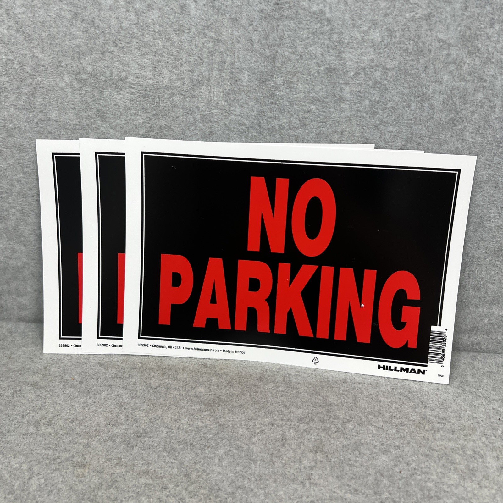 Lot of 3 NO PARKING Signs Hillman 839902 8″x12″ Red Plastic