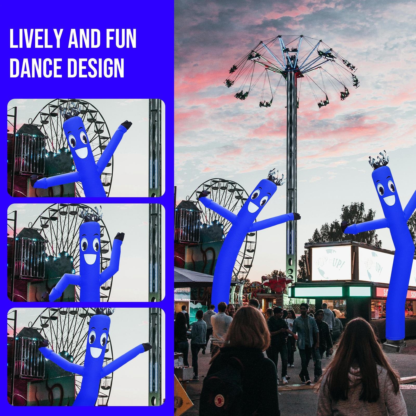 1Pack 20ft Blue Inflatable Dancing Sky Puppet Tube Man With Blower For Events