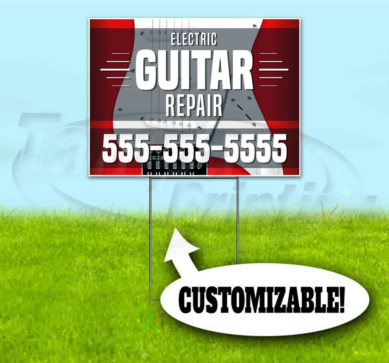 ELECTRIC GUITAR REPAIR CUSTOM PH# 18×24 Yard Sign WITH STAKE Corrugated Bandit